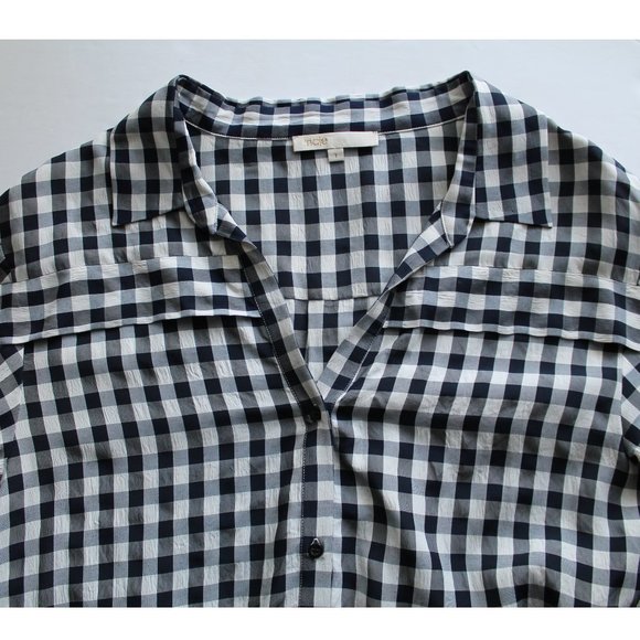 Maje Ruffled-Trim Checked Woven Shirt In Carreaux / Size 1 / Small Blouse - Picture 8 of 11